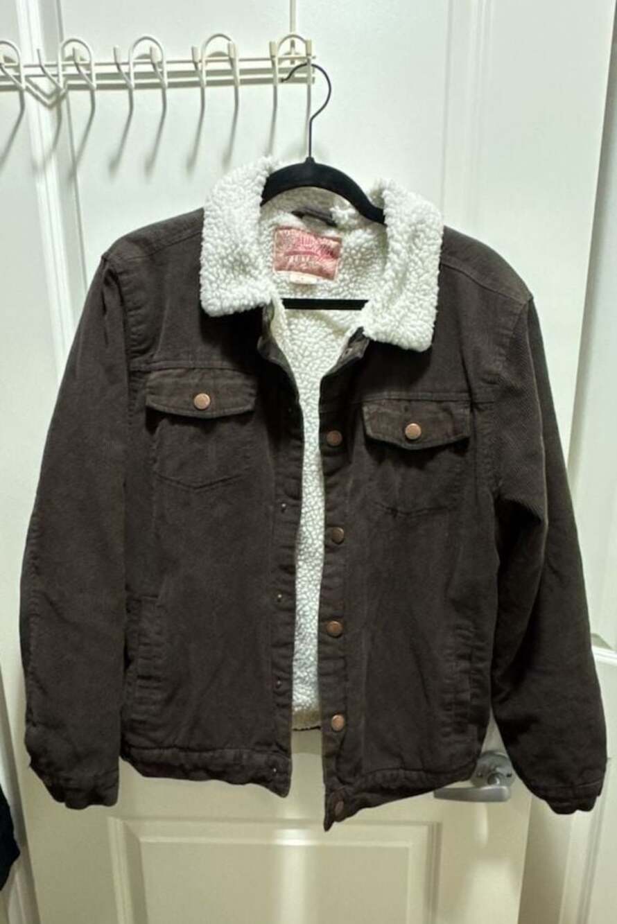 Brooklyn Cloth Brown Corduroy Sherpa Lined Trucker Jacket Size Large
